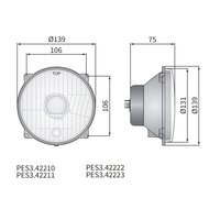 Koplamp H4 Ø139x75 gatafstand 106x106 12V