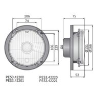 Koplamp H4 Ø166x75 gatafstand 106x106 + Bevestigingsplaat 12V