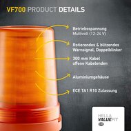 Hella VF700 LED Beacon Orange 12-24 V