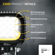 Hella S3000 2.0 LED Flood Light 3000 lm + White/Amber Position