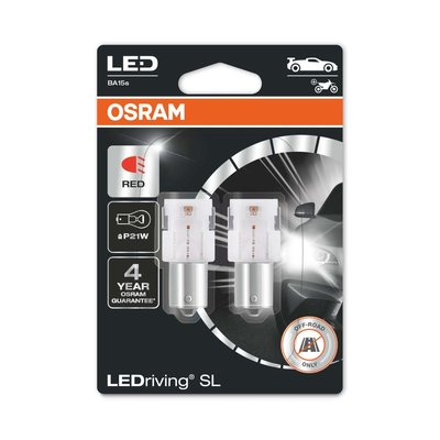 Osram P21W LED Retrofit Red 12V BA15s 2 Pieces