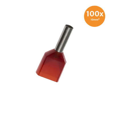 Twin Entry End Terminal Insulated 10mm² Red 100 Pieces