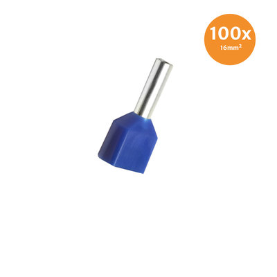 Twin Entry End Terminal Insulated 16mm² Blue 100 Pieces