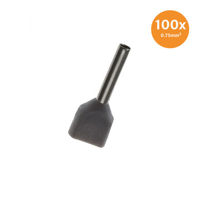 Twin Entry End Terminal Insulated 0,75mm² Grey 100 Pieces