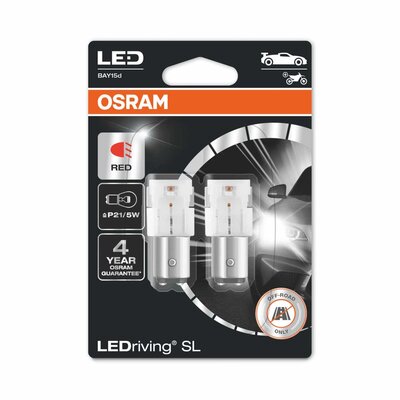 Osram P21/5W LED Retrofit Red 12V BAY15d 2 Pieces