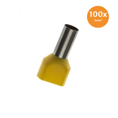 Twin Entry End Terminal Insulated 6mm² Yellow 100 Pieces