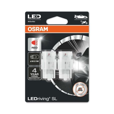 Osram W21W LED Retrofit Red 12V W3X16d 2 Pieces