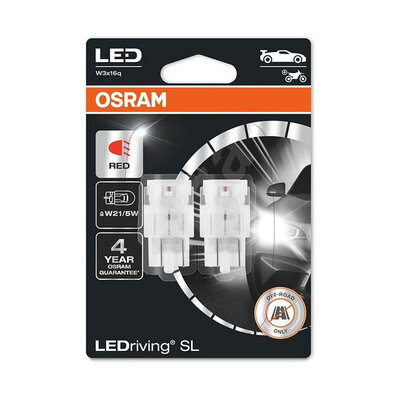 Osram W21/5W LED Retrofit Red 12V W3x16q 2 Pieces