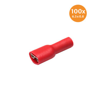 Fully Insulated Crimp Female Disconnectors Red (6,4x0,8mm) 100 Pieces