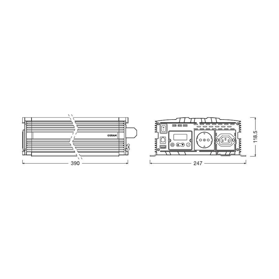 Osram 12V 2000W POWERinvert PRO Pure Sinus Wave Inverter OEINVPAR20 RCD