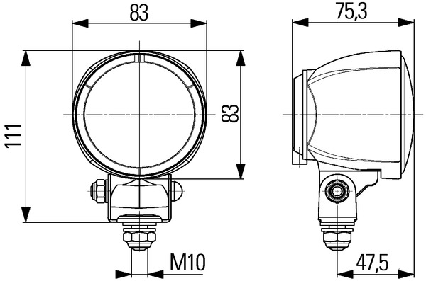 Hella Werklamp M70 verreikend staand z/gl H3 | 1G0 996 176-011