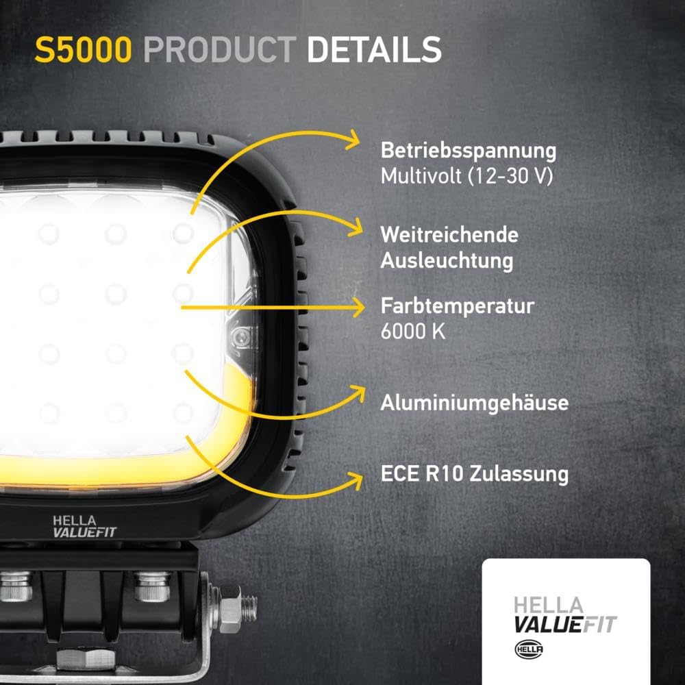 Hella S5000 2.0 LED Breedstraler 5000LM + Wit/Geel Positielicht