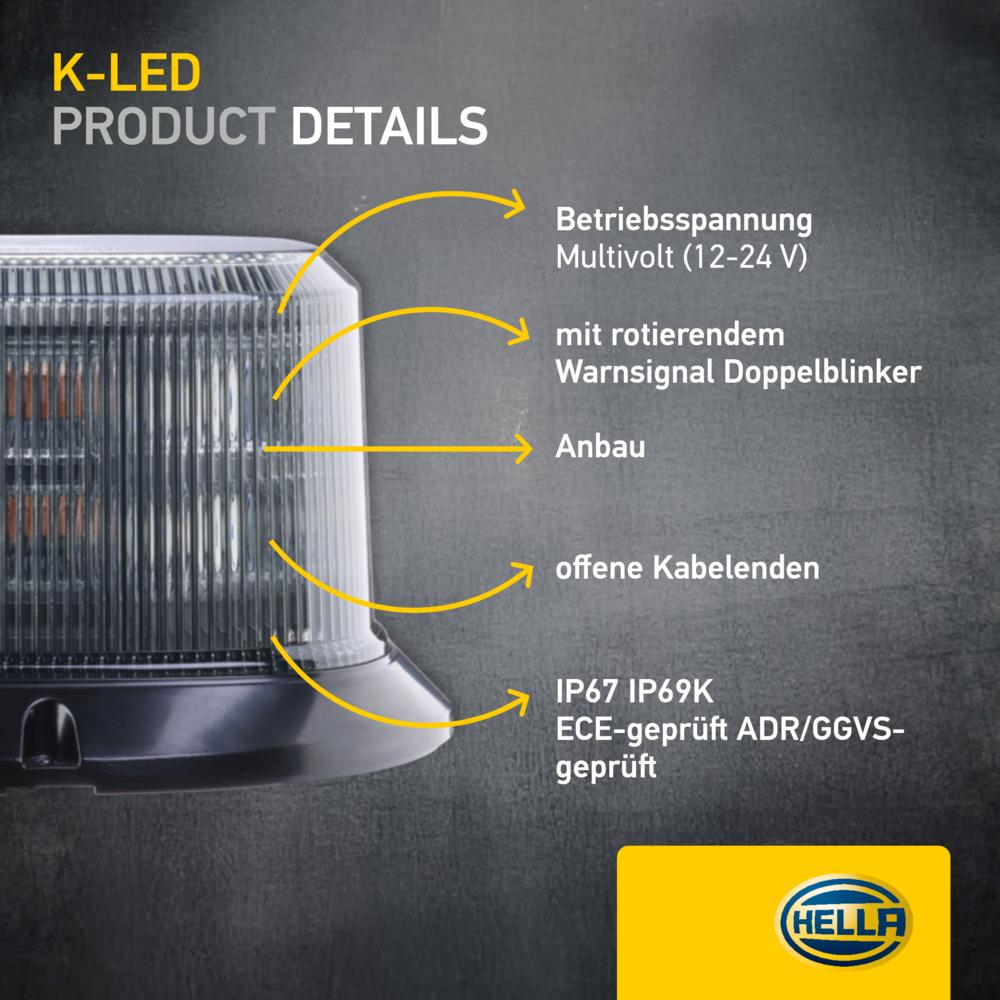 HELLA K-LED QUADRA LED Zwaailamp Oranje | Smoke